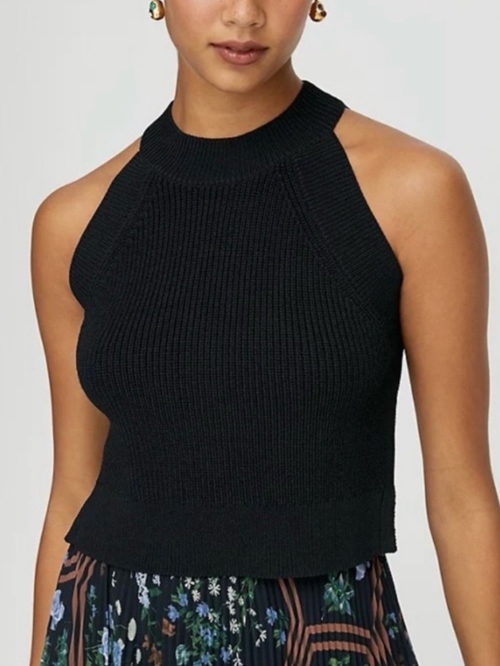 Aritzia Wilfred Crevier Knit Tank Top Black Ribbed High Neck Sleeveless Size S